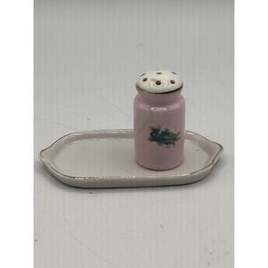 Vintage Hand Painted Nippon Salt Or Pepper  Shaker W/ Tray Floral Gold Rimmed